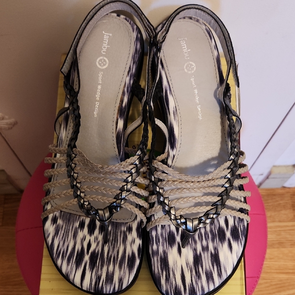 🔥Jambu SPICE Women's Black and Tan Strappy Sandals - Picture 2 of 4